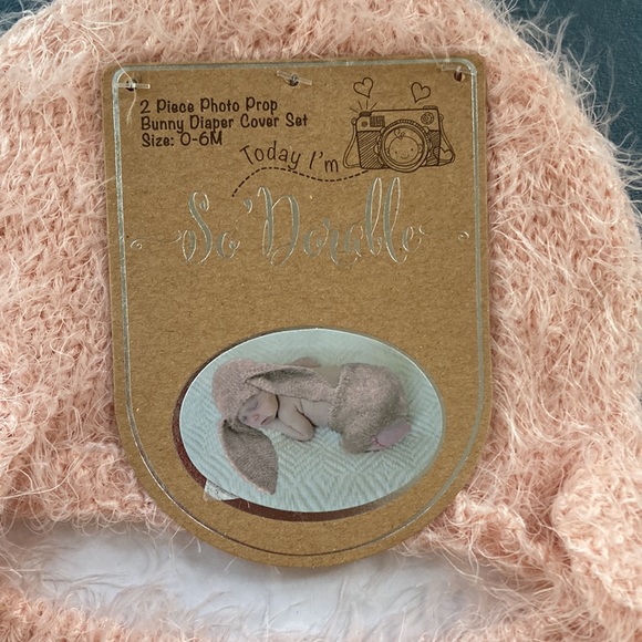 2 Piece Pink Baby Photo Prop Bunny Diaper Cover Set 0-6M - Picture 2 of 5